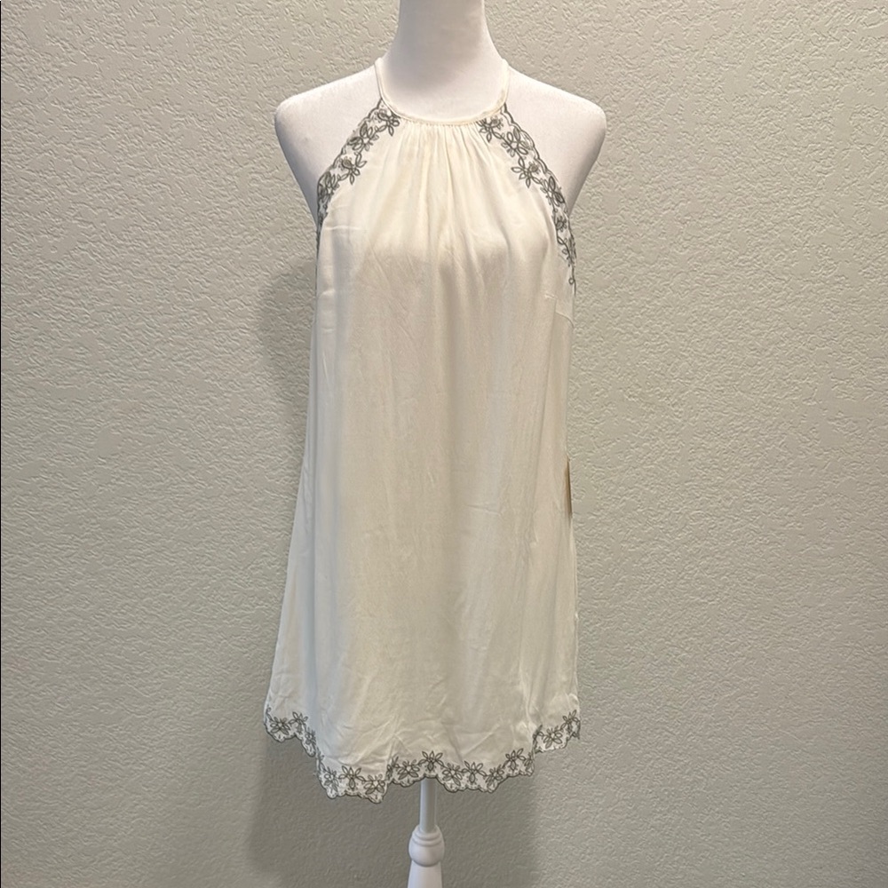 Lulu's White Mini Dress with Gray Floral Accents